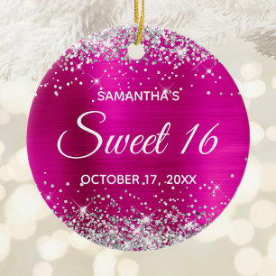 Décoration En Céramique Argent Pailleté Rose Chaud Feuille Sweet 16 Annive