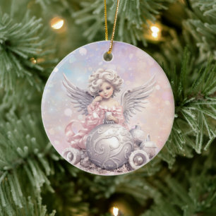 Décoration En Céramique Argent rose Noël Angel fille