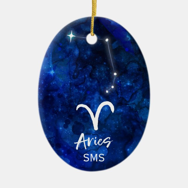 Décoration En Céramique Aries Zodiac Constellation Blue Galaxy Monogramme (Devant)
