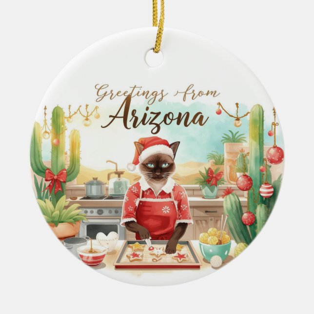 Décoration En Céramique Arizona Christmas themed for Siamese Cat lovers (Devant)