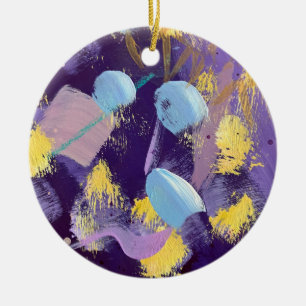 Décoration En Céramique Art abstrait bleu, violet et jaune vif
