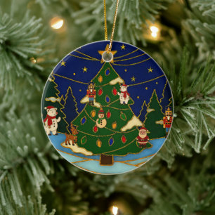 Décoration En Céramique Art de cloisonné Forêt fantaisiste Noël classique
