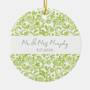 Décoration En Céramique Art de mariage à l'aquarelle verte Cadeau NOM DATE