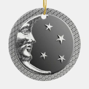 Décoration En Céramique Art Deco Moon and Stars in Hematite and Silver
