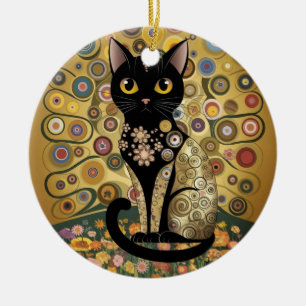Décoration En Céramique Art décoratif de chat noir dans le style de Gustav