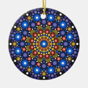 Décoration En Céramique Art Fractal Floral Dotée Rétro Mandala
