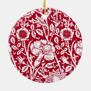 Décoration En Céramique Art Nouveau Carnation Damask, rouge et blanc
