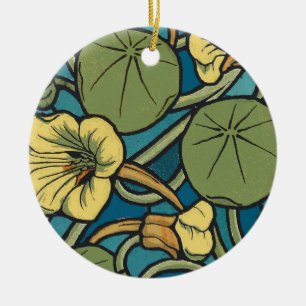 Décoration En Céramique Art Nouveau Nasturtium Bleu Or floral Verneuil