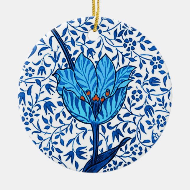 Décoration En Céramique Art Nouveau Tulip Damask, Cobalt Blue (Devant)