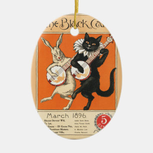 Décoration En Céramique Art Rétro Orange Chat Noir Lapin Blanc Banjo