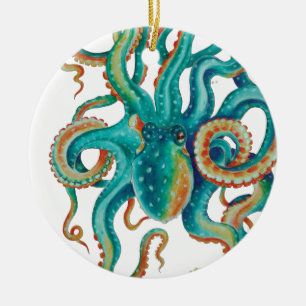 Décoration En Céramique Art turquoise d'aquarelle de poulpe