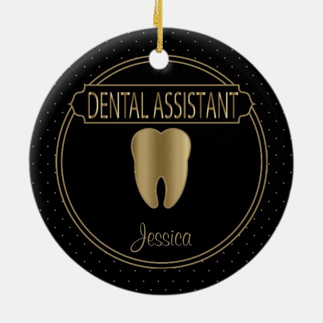 Décoration En Céramique Assistant 🦷 dentaire - Noir et Or (Dos)