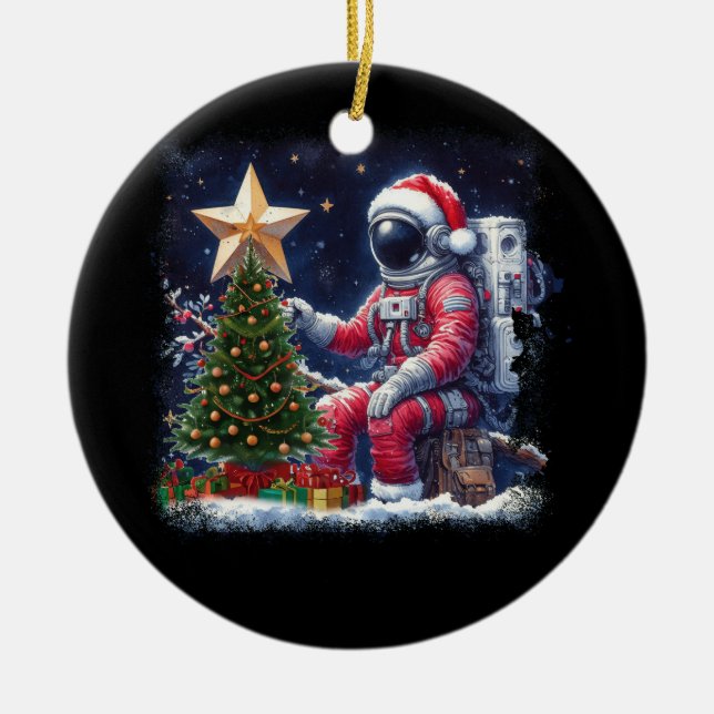 Décoration En Céramique Astronaute près de Noël Arbre Espace extra-atmosph (Devant)