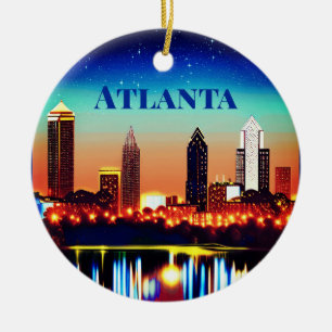 Décoration En Céramique Atlanta Skyline par nuit avec réflexions