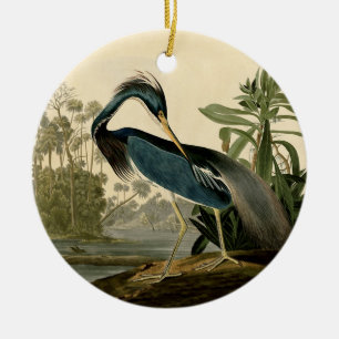 Décoration En Céramique Audubon Héron de Louisiane Oiseaux Amérique Art