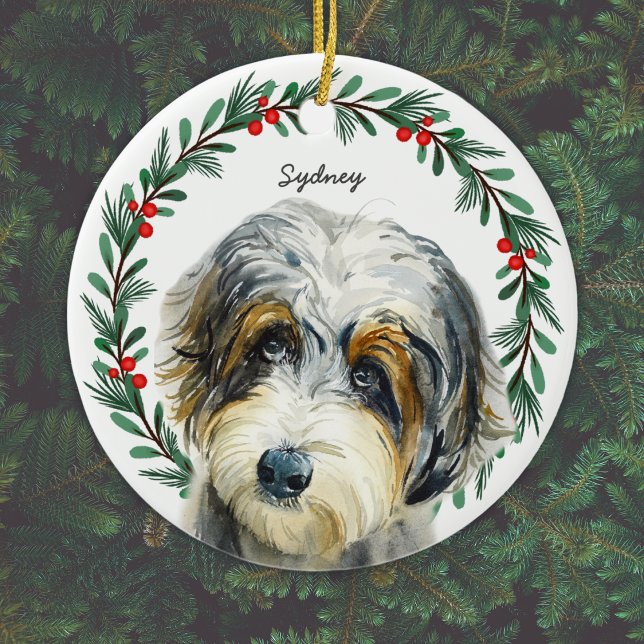 Décoration En Céramique Aussiedoodle Christmas Wreath Personnalisé (Add Dog's name, or other short text, or delete text if not required. )