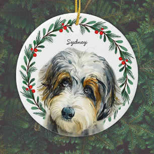 Décoration En Céramique Aussiedoodle Nom du monogramme Couronne de Noël