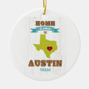Décoration En Céramique Austin, carte du Texas - à la maison est où le