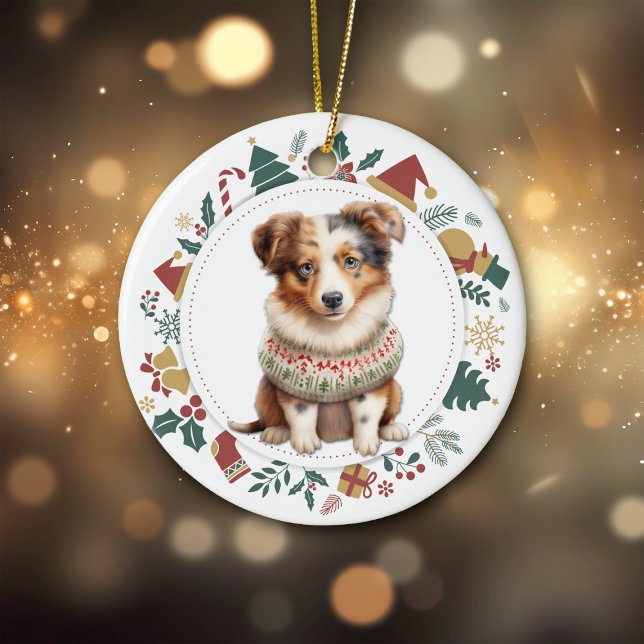 Décoration En Céramique Australian Shepherd Chiot Sweat d'hiver Noël (Créateur téléchargé)