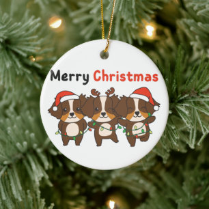 Décoration En Céramique Australian Shepherd Joyeux Chiens de Noël