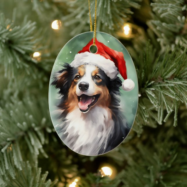 Décoration En Céramique Australian Shepherd peinture de Noël (Arbre)