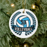 Décoration En Céramique Baby Blue & Black 🏐 Volleyball<br><div class="desc">Ornement de volley-ball présenté dans un bébé bleu, noir et blanc avec do-it-yourself nom, année et numéro. Un grand cadeau pour n'importe quel joueur de volley-ball. 📌 Si vous avez besoin d'une personnalisation plus poussée, cliquez sur le bouton "Cliquez pour Customiser plus loin" ou "Customiser ou modifier la conception" et...</div>