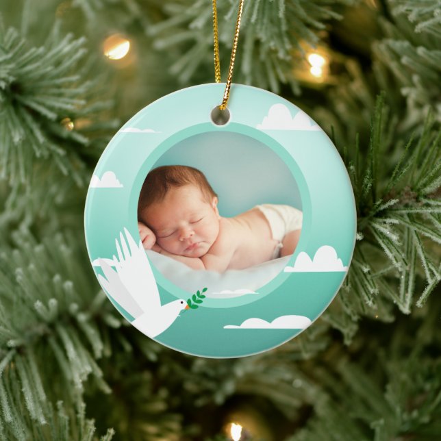 Décoration En Céramique Baby Boy Baptism Dove Clouds Photo Frame (Arbre)