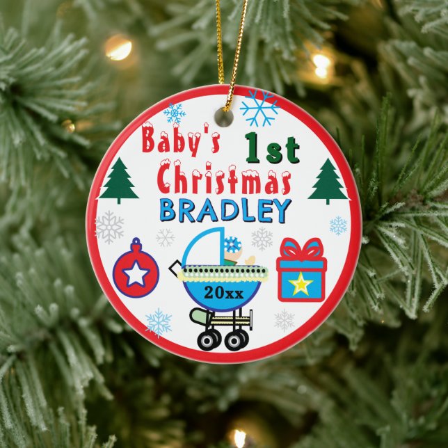 Décoration En Céramique Baby Boy First Christmas Blue Hat NAME (Arbre)