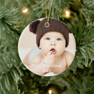Décoration En Céramique Baby Boy First Christmas Photo Name Blue