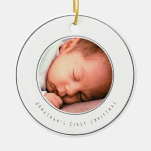 Décoration En Céramique Baby Boy First Christmas Photo   Silver Snowflake