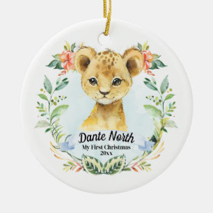 Décoration En Céramique Baby Boy My First Christmas Watercolor Lion Cub