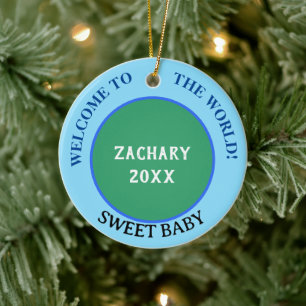 Décoration En Céramique Baby Boy Name Faire-part Earth Green Blue