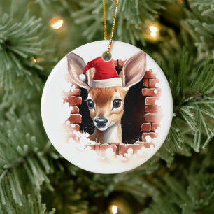 Décoration En Céramique Baby Deer à Santa Hat - 3D