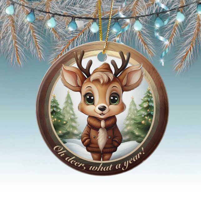 Décoration En Céramique Baby Deer Antlers Animal Character Christmas 🦌🎄 (customizable text deer ornament custom reindeer christmas tree decoration antler holiday decor 🦌🎄)