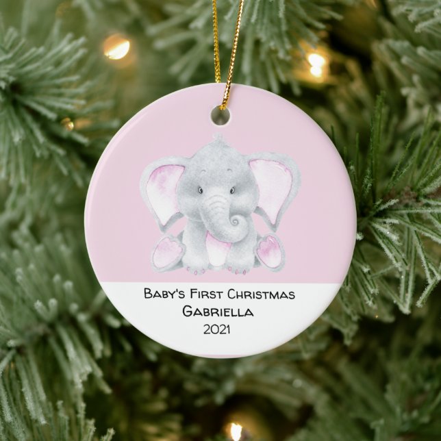 Décoration En Céramique Baby Eléphant Rose Personnalisé Premier Noël (Arbre)