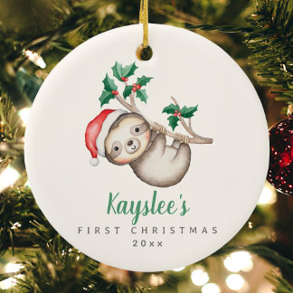 Décoration En Céramique Baby First Christmas Custom Name Sloth Ornament