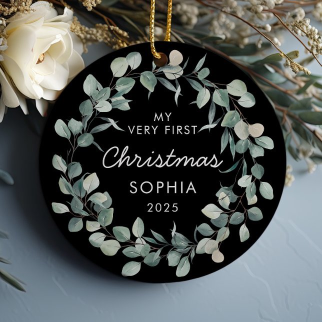 Décoration En Céramique Baby First Christmas Eucalyptus Wreath Black (Créateur téléchargé)
