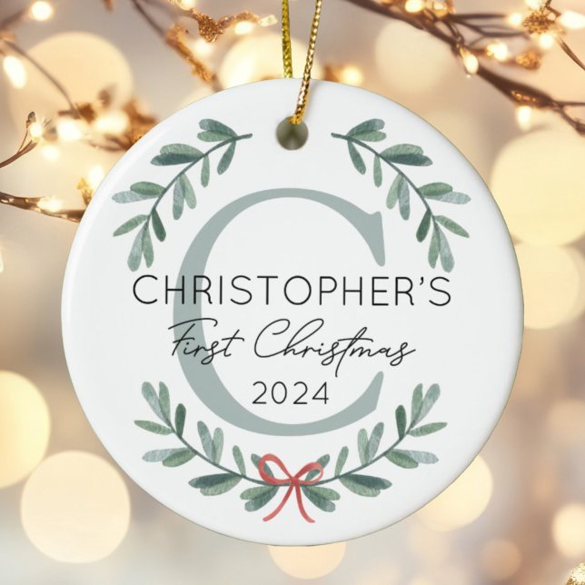 Décoration En Céramique Baby First Christmas Festive Greenery Photo (Créateur téléchargé)