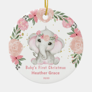 Décoration En Céramique Baby First Christmas Girls Elephant Personnalisé