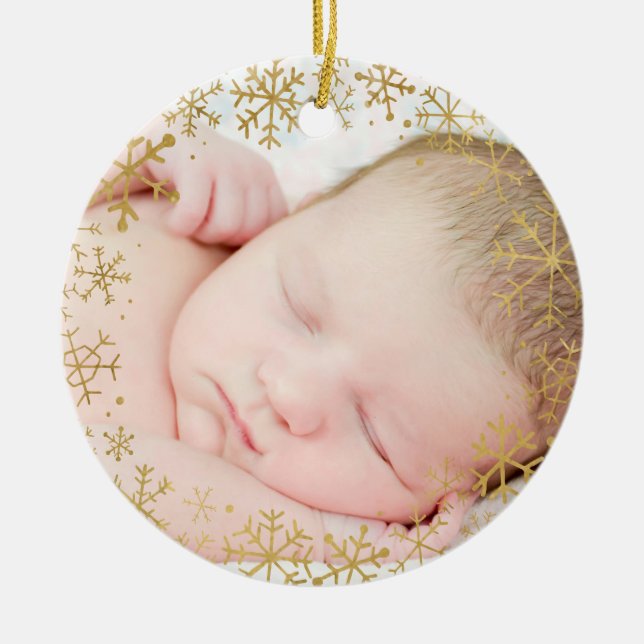 Décoration En Céramique Baby First Christmas Gold Snowflakes Custom (Devant)