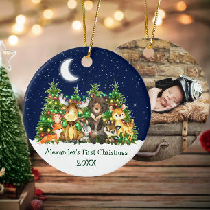 Décoration En Céramique Baby First Christmas Lights Forest Animaux PHOTO