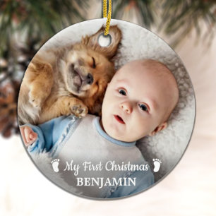 Décoration En Céramique Baby First Christmas Photo personnalisée simple