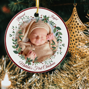 Décoration En Céramique Baby First Christmas Photo Wreath Christmas