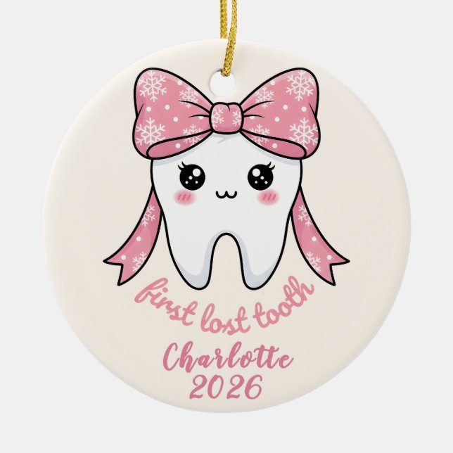 Décoration En Céramique Baby First Tooth Pink Bow Milestone Kawaii Tooth (Devant)