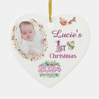 Décoration En Céramique Baby Girl First Christmas Tree Photo Ornament Cade