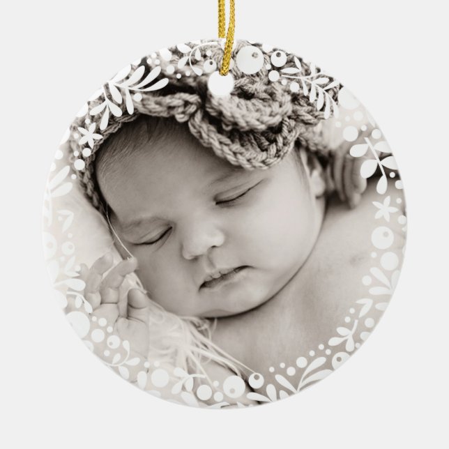 Décoration En Céramique Baby Girl First Christmas White Berry Wreath Pink (Devant)