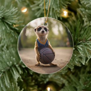 Décoration En Céramique Baby Meerkat Joueur de basket-ball,