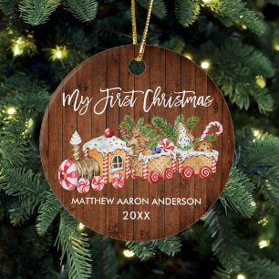 Décoration En Céramique Baby My First Christmas Wood Gingerbread Train