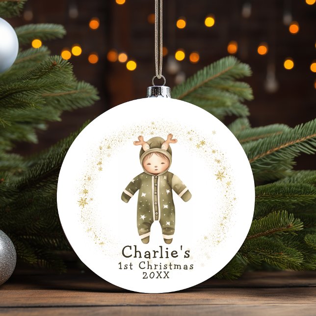 Décoration En Céramique Baby ReindeerJumpsuit Baby's First Christmas (Baby ReindeerJumpsuit Baby's First Christmas Ceramic Ornament)