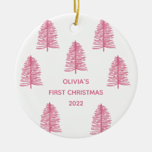 Décoration En Céramique Baby rose personnalisé Premier arbre de Noël